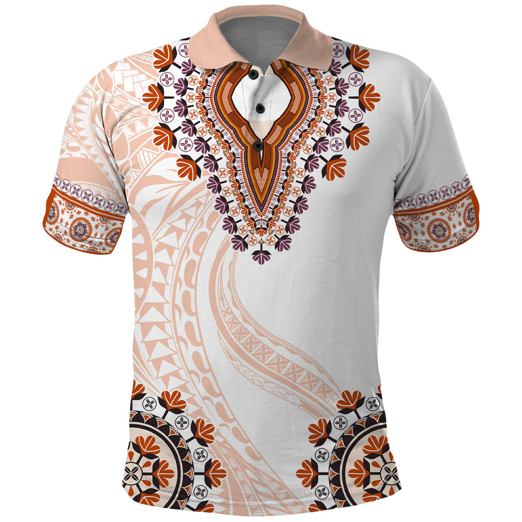 Africa Dashiki Polo Shirt With Polynesian Pattern Beige Version LT05 Beige - Polynesian Pride
