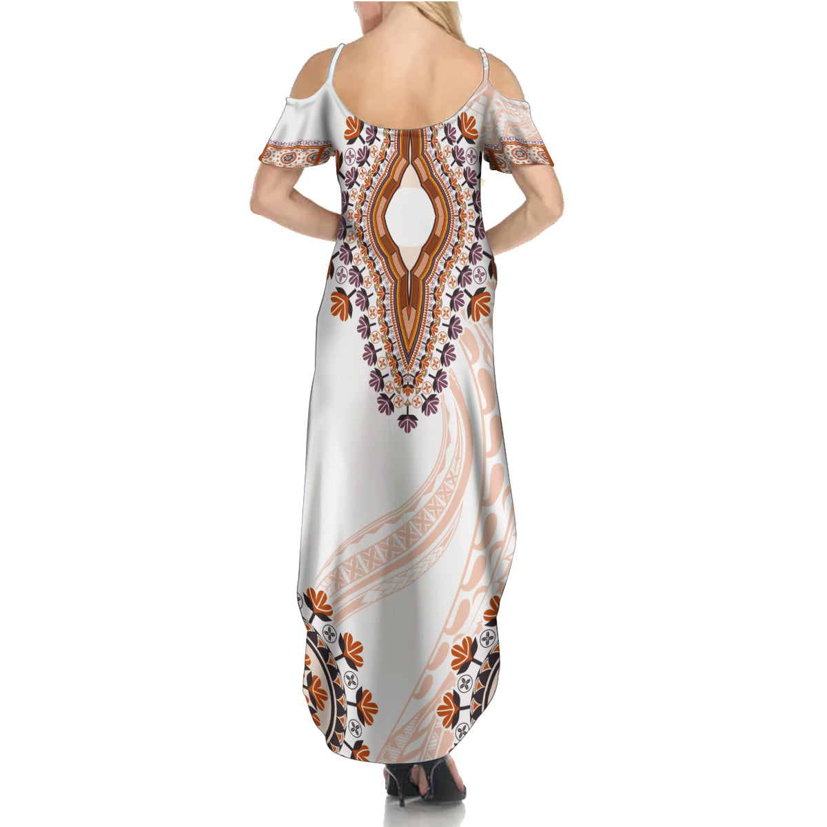 Africa Dashiki Summer Maxi Dress With Polynesian Pattern Beige Version LT05 - Polynesian Pride