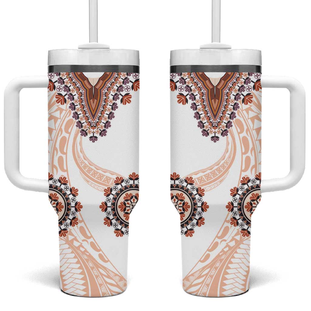 Africa Dashiki Tumbler With Handle With Polynesian Pattern Beige Version