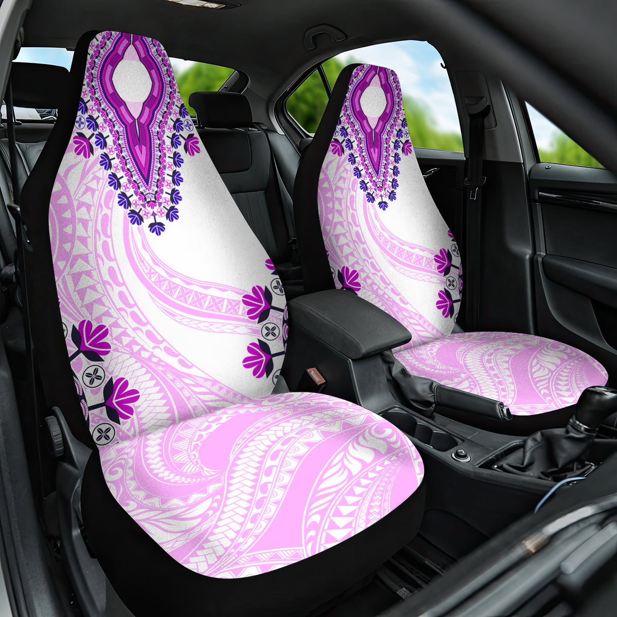 Africa Dashiki Car Seat Cover With Polynesian Pattern Pink Version