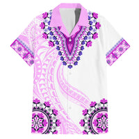 Africa Dashiki Family Matching Off Shoulder Short Dress and Hawaiian Shirt With Polynesian Pattern Pink Version LT05 Dad's Shirt - Short Sleeve Pink - Polynesian Pride