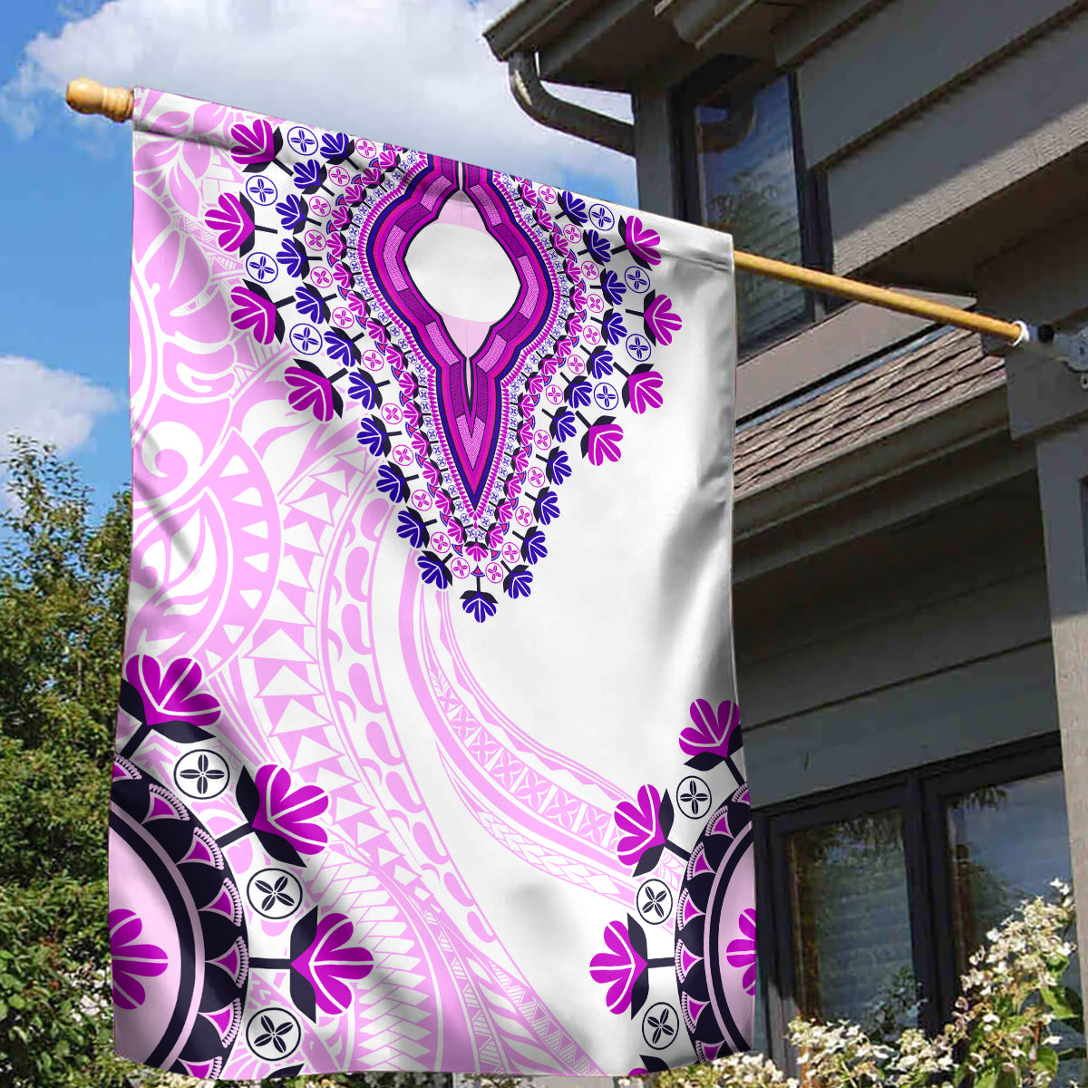 Africa Dashiki Garden Flag With Polynesian Pattern Pink Version
