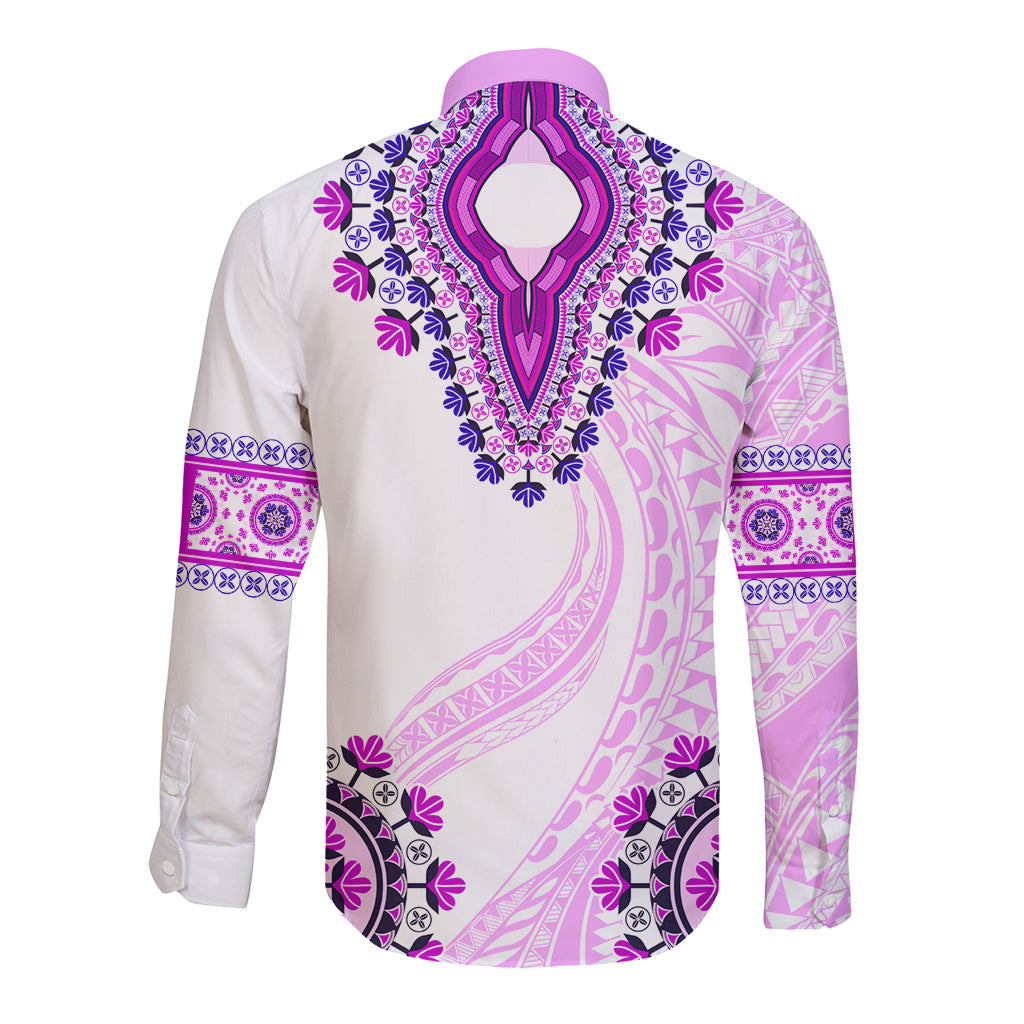 Africa Dashiki Long Sleeve Button Shirt With Polynesian Pattern Pink Version LT05 - Polynesian Pride
