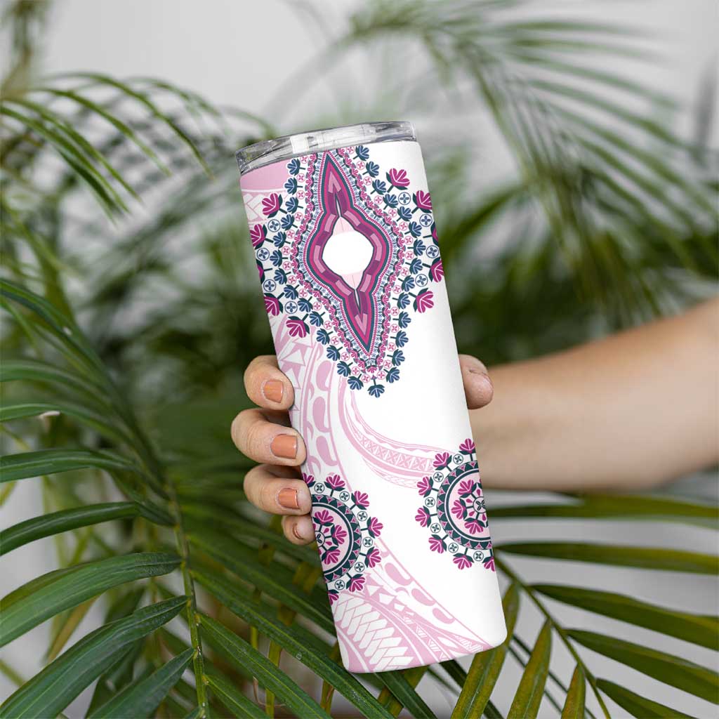 Africa Dashiki Skinny Tumbler With Polynesian Pattern Pink Version