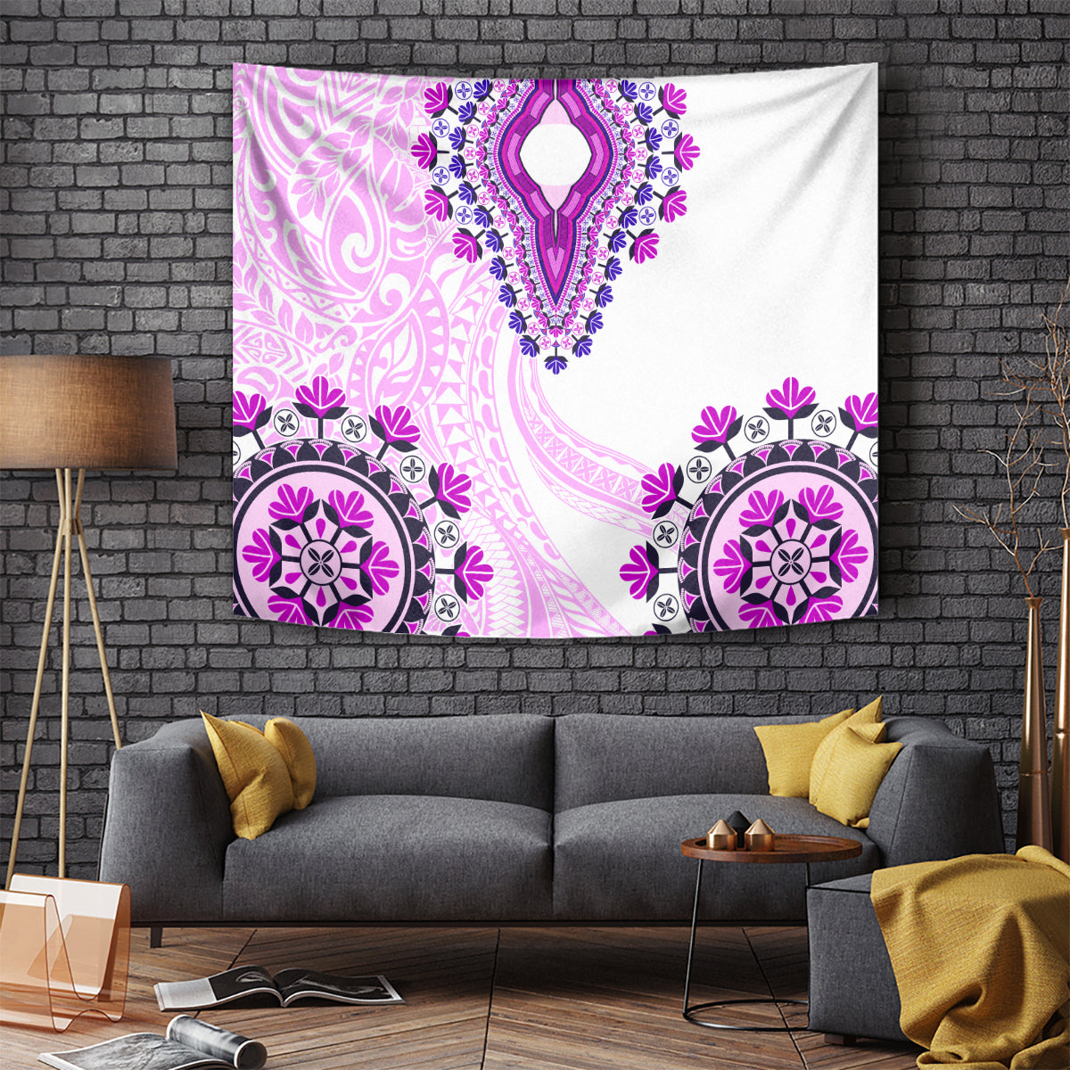 Africa Dashiki Tapestry With Polynesian Pattern Pink Version