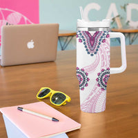 Africa Dashiki Tumbler With Handle With Polynesian Pattern Pink Version