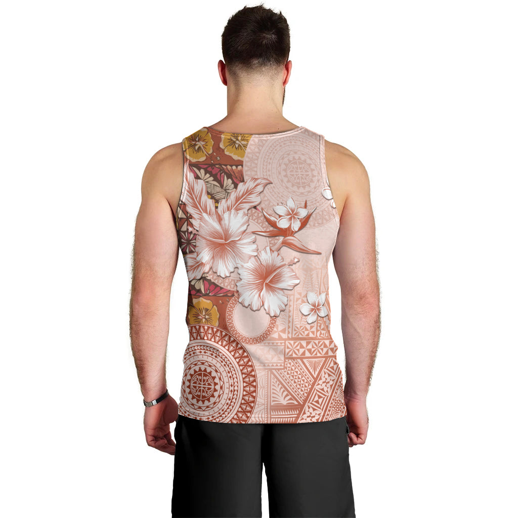Tonga Ngatu Pattern With Light Tabasco Hibiscus Men Tank Top Oil Painting Style LT05 - Polynesian Pride