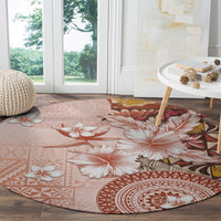 Tonga Ngatu Pattern With Light Tabasco Hibiscus Round Carpet Oil Painting Style