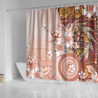 Tonga Ngatu Pattern With Light Tabasco Hibiscus Shower Curtain Oil Painting Style