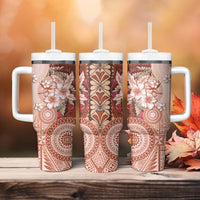 Tonga Ngatu Pattern With Light Tabasco Hibiscus Tumbler With Handle Oil Painting Style