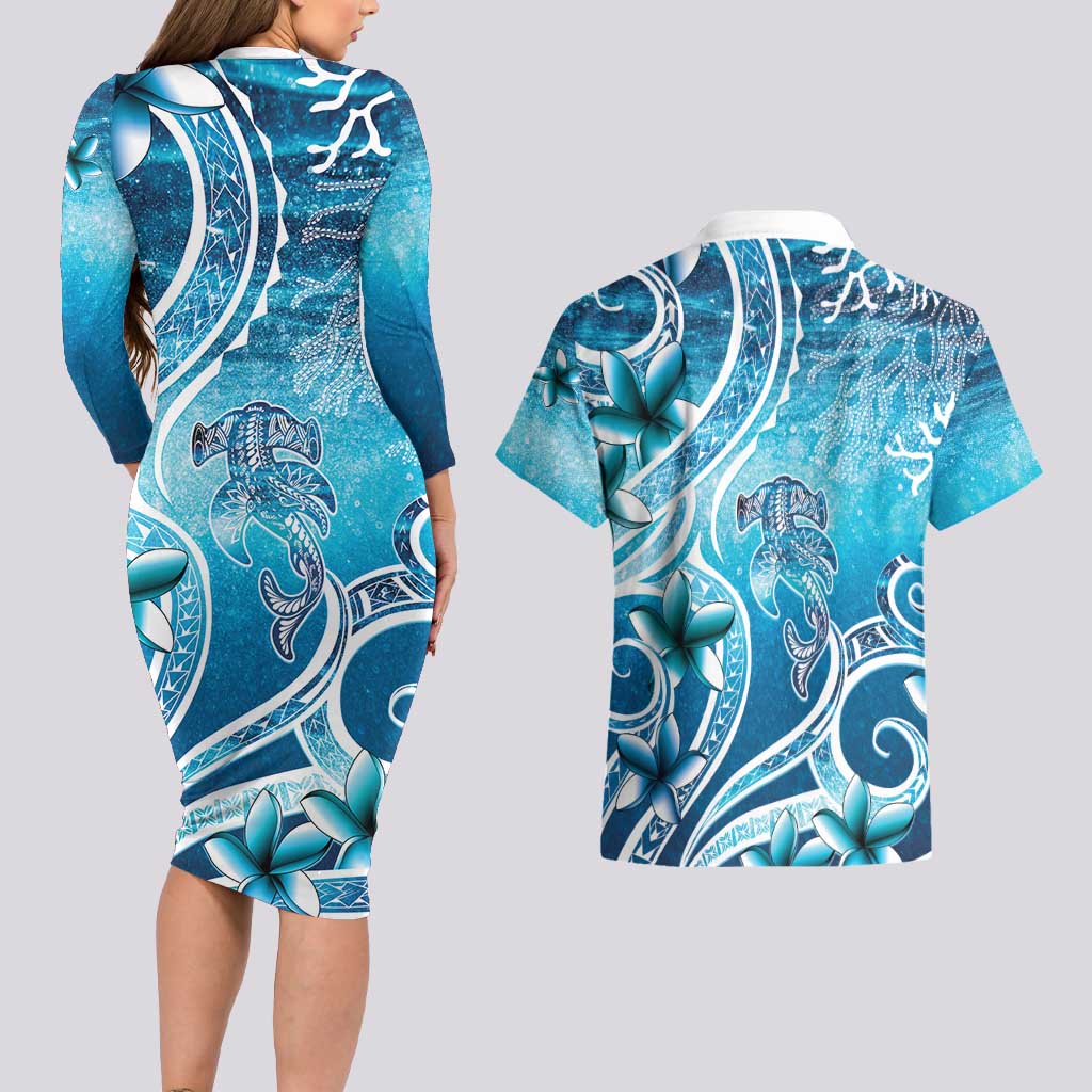 Polynesia World Ocean Day Couples Matching Long Sleeve Bodycon Dress and Hawaiian Shirt Ocean Style