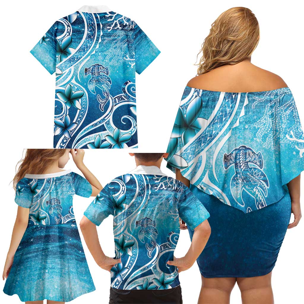 Polynesia World Ocean Day Family Matching Off Shoulder Short Dress and Hawaiian Shirt Ocean Style