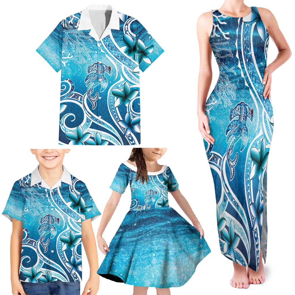 Polynesia World Ocean Day Family Matching Tank Maxi Dress and Hawaiian Shirt Ocean Style