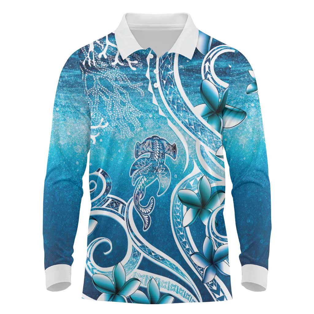 Polynesia World Ocean Day Long Sleeve Polo Shirt Ocean Style LT05 Blue - Polynesian Pride