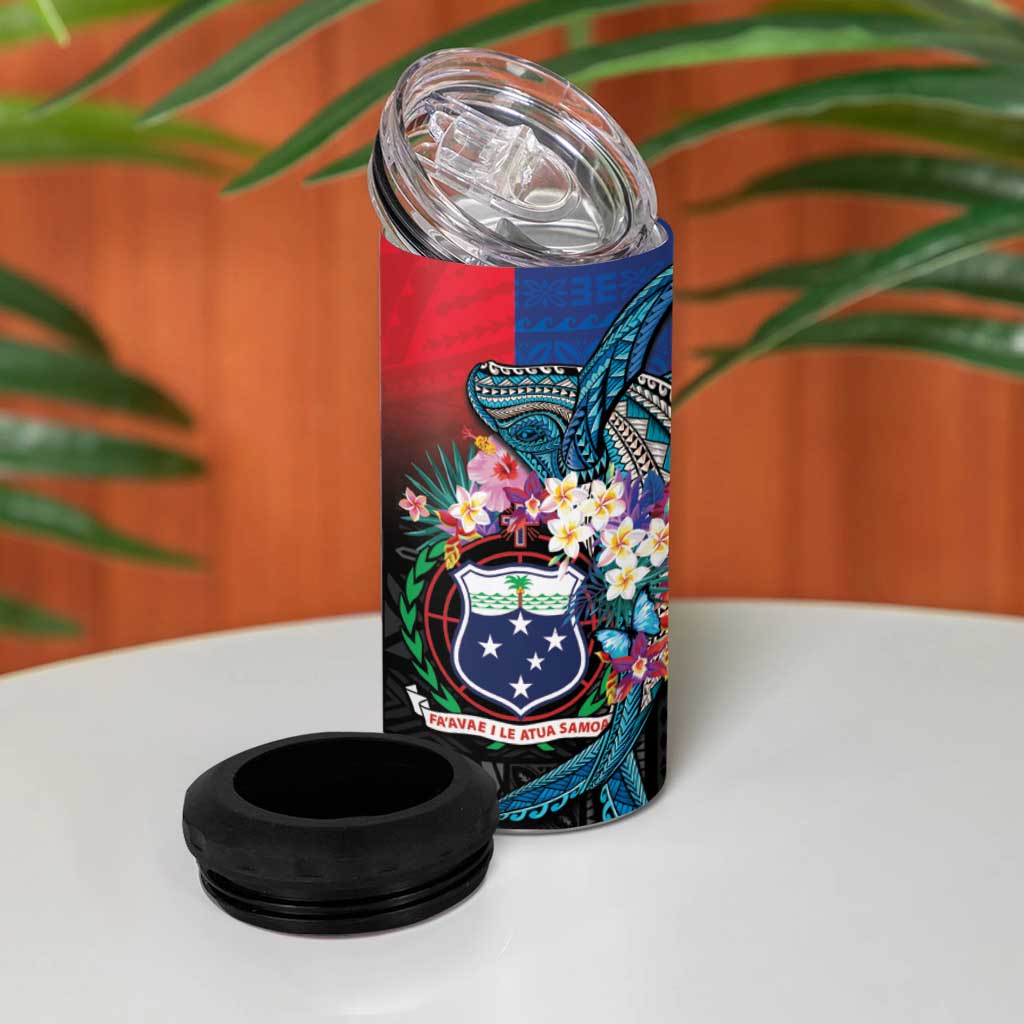 Samoa 4 in 1 Can Cooler Tumbler Humpback Whale Siapo Pattern