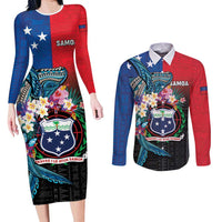 Samoa Couples Matching Long Sleeve Bodycon Dress and Long Sleeve Button Shirt Humpback Whale Siapo Pattern