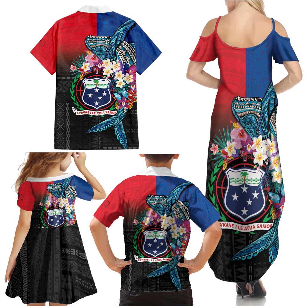 Samoa Family Matching Summer Maxi Dress and Hawaiian Shirt Humpback Whale Siapo Pattern