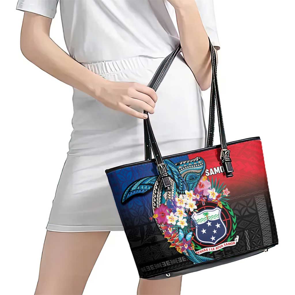 Samoa Leather Tote Bag Humpback Whale Siapo Pattern