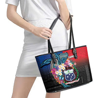 Samoa Leather Tote Bag Humpback Whale Siapo Pattern