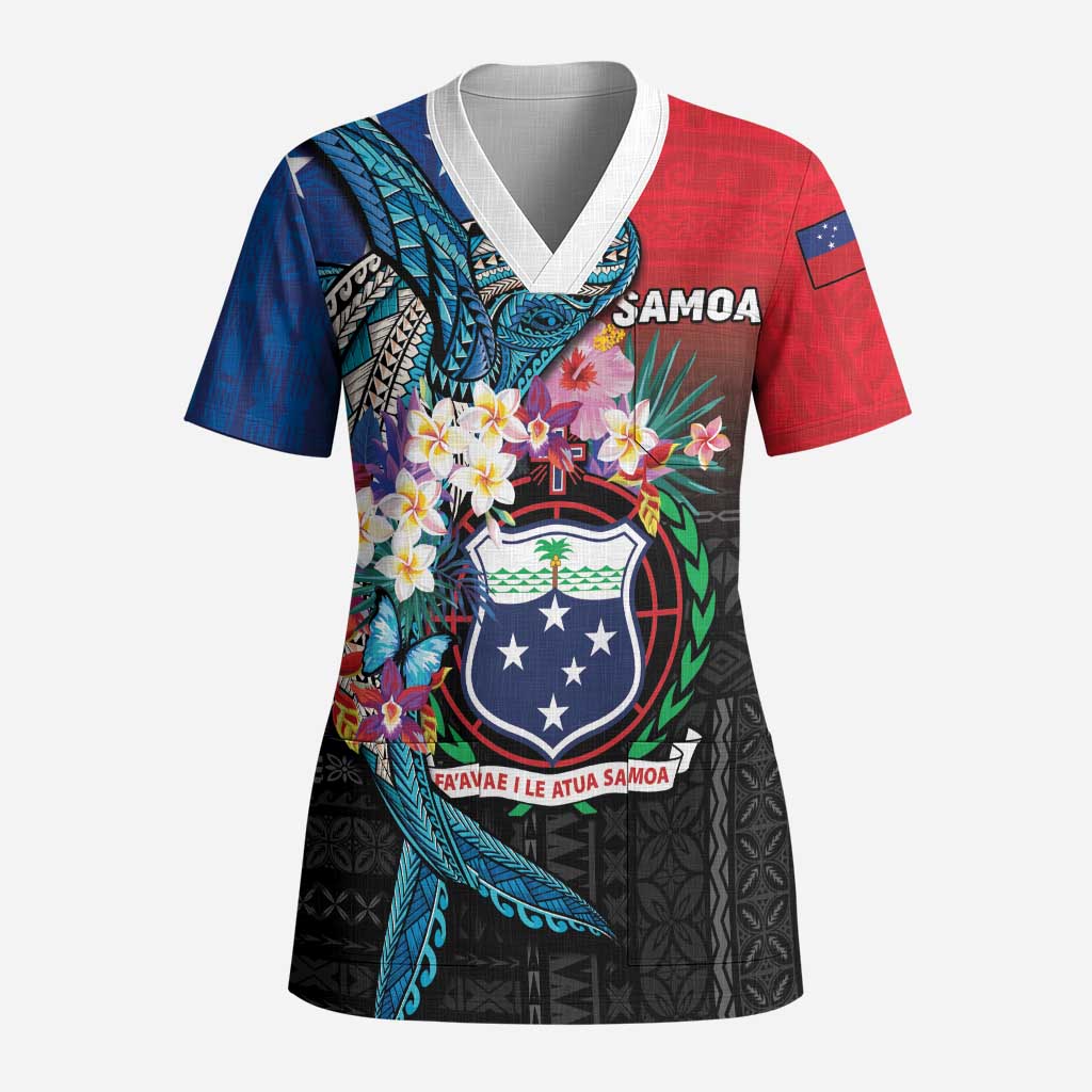 Samoa Scrub Top Humpback Whale Siapo Pattern - Polynesian Pride