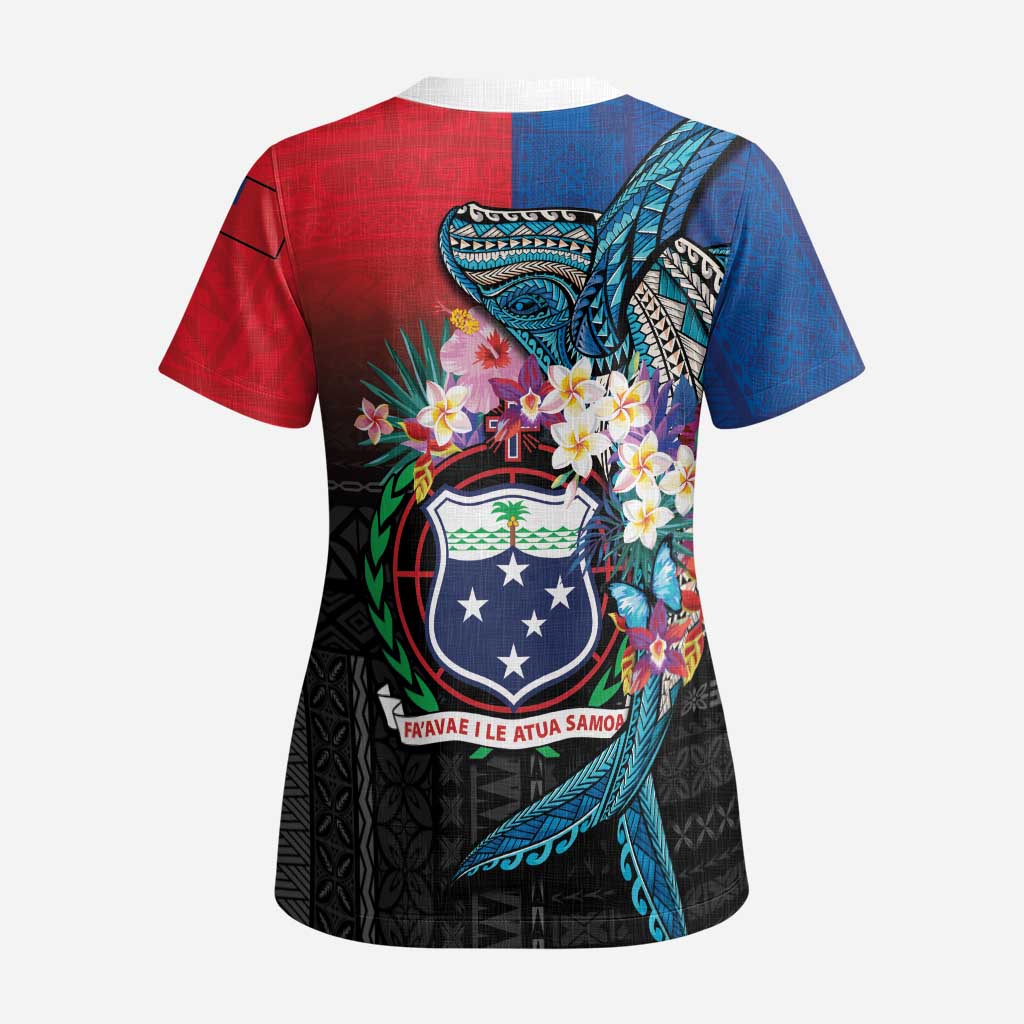 Samoa Scrub Top Humpback Whale Siapo Pattern - Polynesian Pride