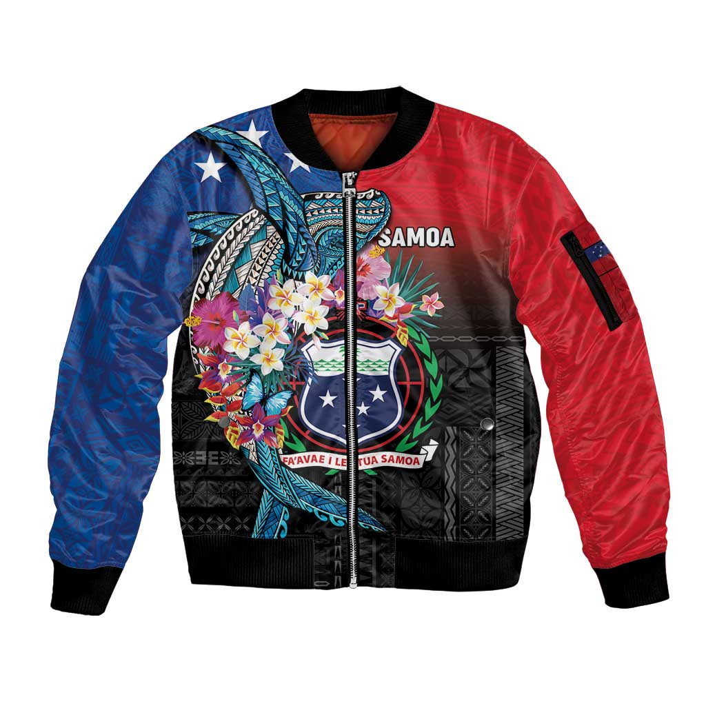 Samoa Sleeve Zip Bomber Jacket Humpback Whale Siapo Pattern