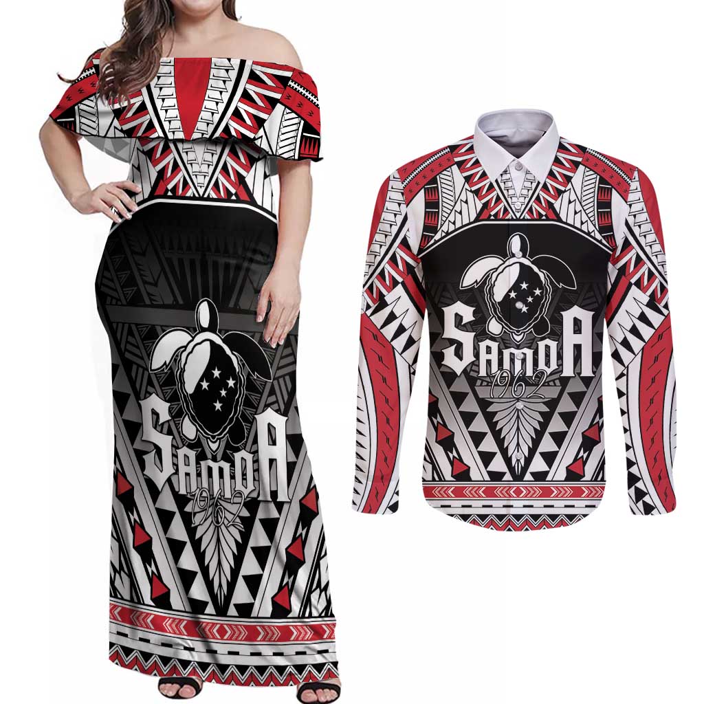 Samoa Independence Day Couples Matching Off Shoulder Maxi Dress and Long Sleeve Button Shirt Proud To Be Samoan