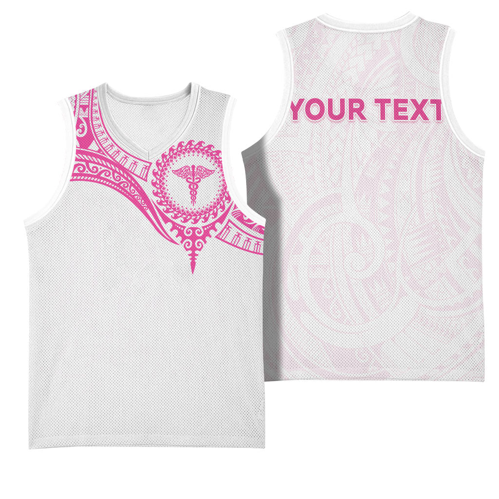 Personalised New Zealand Aotearoa Basketball Jersey Nurse Tribal Pink Version