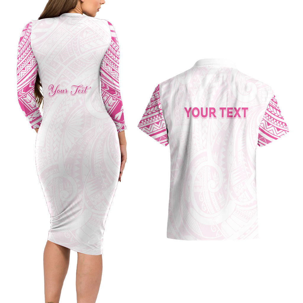 Personalised New Zealand Aotearoa Couples Matching Long Sleeve Bodycon Dress and Hawaiian Shirt Nurse Tribal Pink Version LT05 - Polynesian Pride