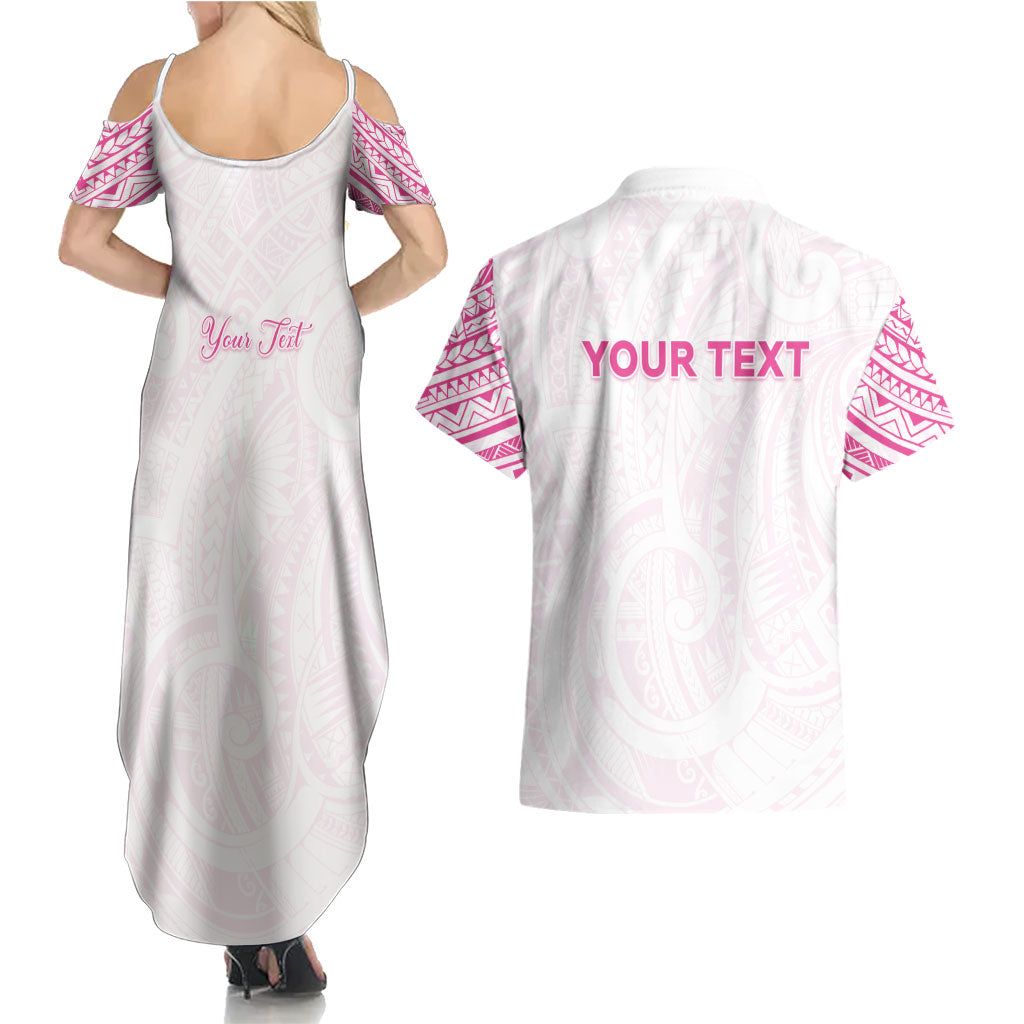 Personalised New Zealand Aotearoa Couples Matching Summer Maxi Dress and Hawaiian Shirt Nurse Tribal Pink Version LT05 - Polynesian Pride