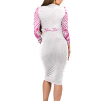 Personalised New Zealand Aotearoa Family Matching Long Sleeve Bodycon Dress and Hawaiian Shirt Nurse Tribal Pink Version LT05 - Polynesian Pride