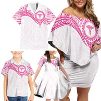Personalised New Zealand Aotearoa Family Matching Off Shoulder Short Dress and Hawaiian Shirt Nurse Tribal Pink Version LT05 - Polynesian Pride