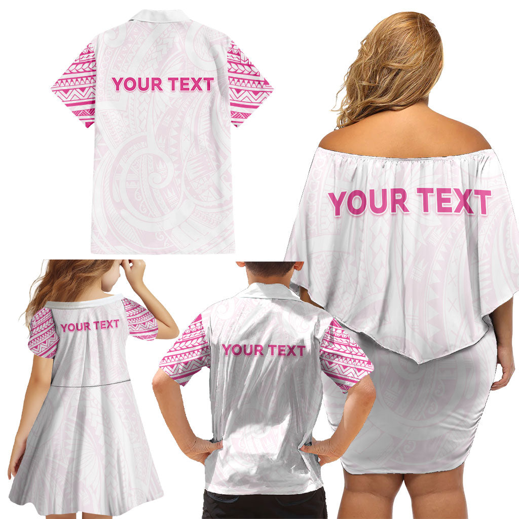 Personalised New Zealand Aotearoa Family Matching Off Shoulder Short Dress and Hawaiian Shirt Nurse Tribal Pink Version LT05 - Polynesian Pride