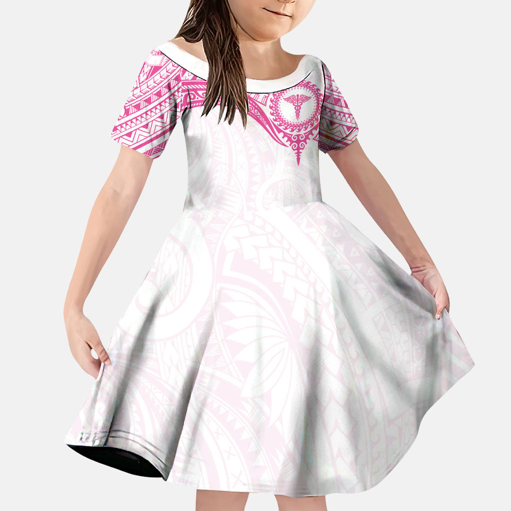 Personalised New Zealand Aotearoa Family Matching Summer Maxi Dress and Hawaiian Shirt Nurse Tribal Pink Version LT05 Daughter's Dress Pink - Polynesian Pride