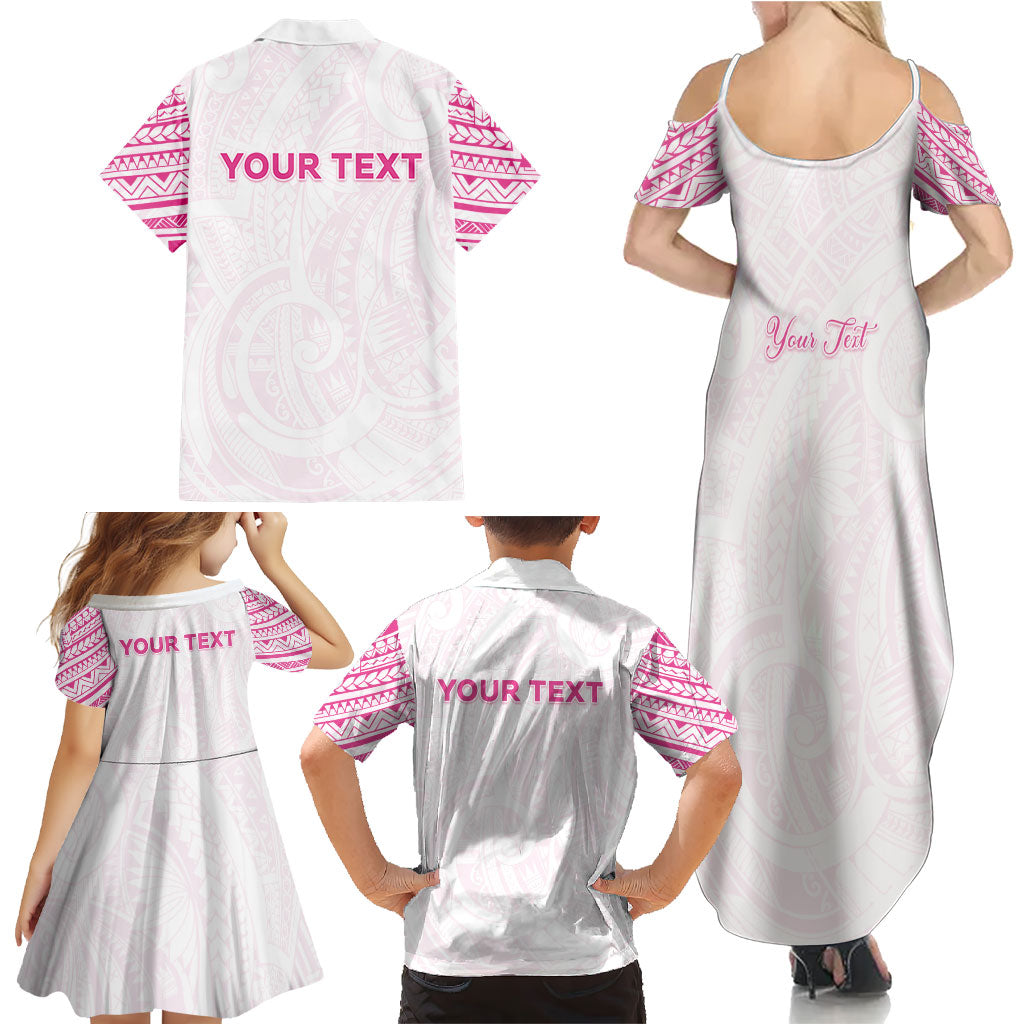 Personalised New Zealand Aotearoa Family Matching Summer Maxi Dress and Hawaiian Shirt Nurse Tribal Pink Version LT05 - Polynesian Pride
