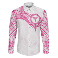 Personalised New Zealand Aotearoa Family Matching Summer Maxi Dress and Hawaiian Shirt Nurse Tribal Pink Version LT05 Dad's Shirt - Long Sleeve Pink - Polynesian Pride