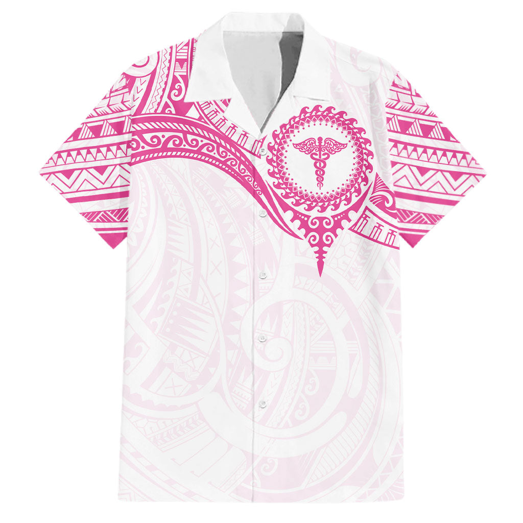 Personalised New Zealand Aotearoa Family Matching Tank Maxi Dress and Hawaiian Shirt Nurse Tribal Pink Version LT05 Dad's Shirt - Short Sleeve Pink - Polynesian Pride