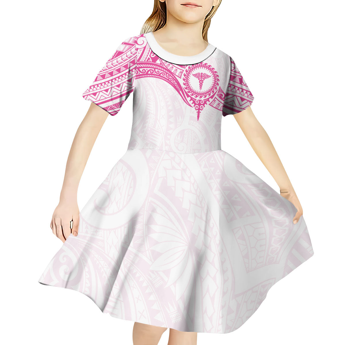 Personalised New Zealand Aotearoa Kid Short Sleeve Dress Nurse Tribal Pink Version