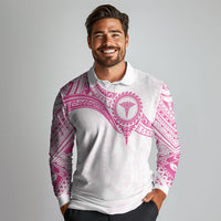 Personalised New Zealand Aotearoa Long Sleeve Polo Shirt Nurse Tribal Pink Version