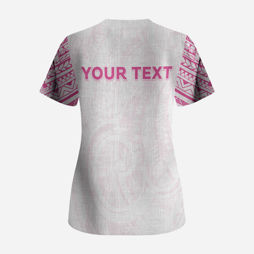 Personalised New Zealand Aotearoa Scrub Top Nurse Tribal Pink Version