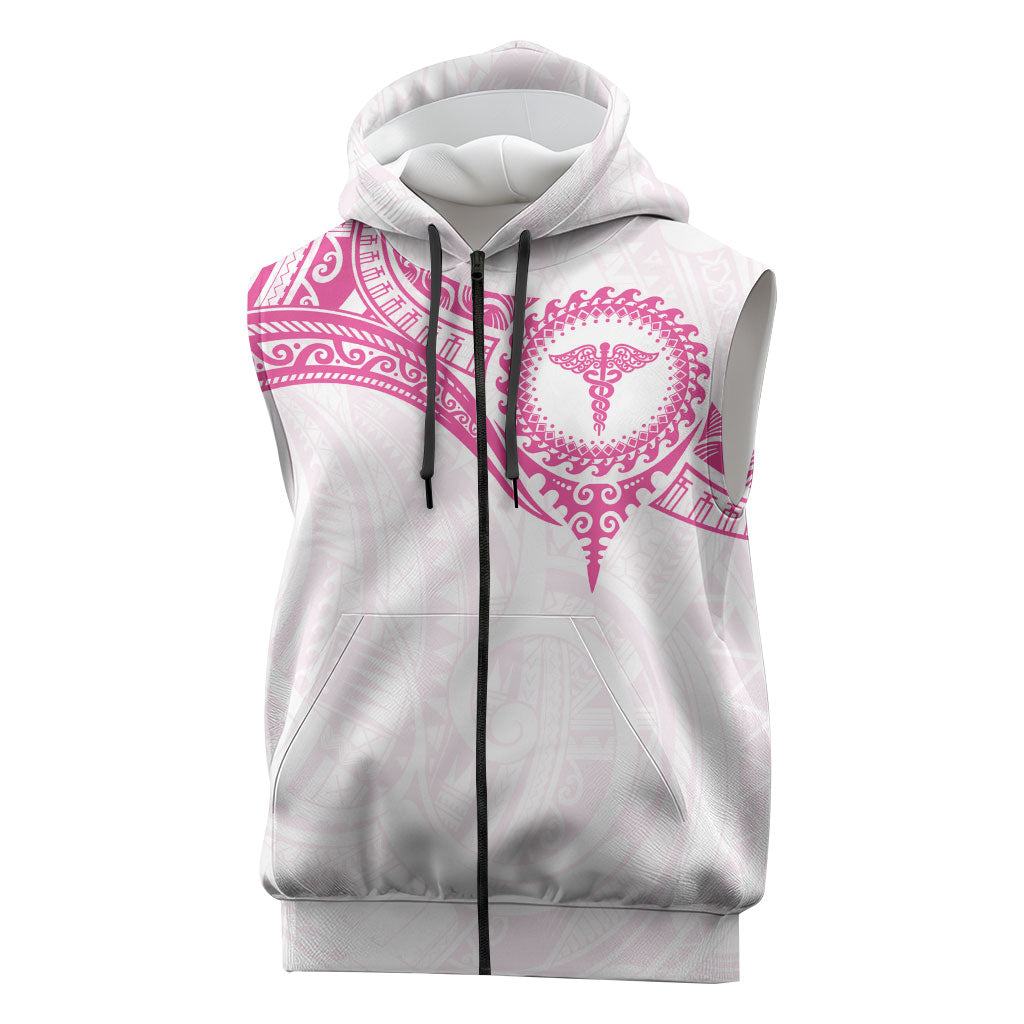 Personalised New Zealand Aotearoa Sleeveless Zip Hoodie Nurse Tribal Pink Version LT05 Pink - Polynesian Pride