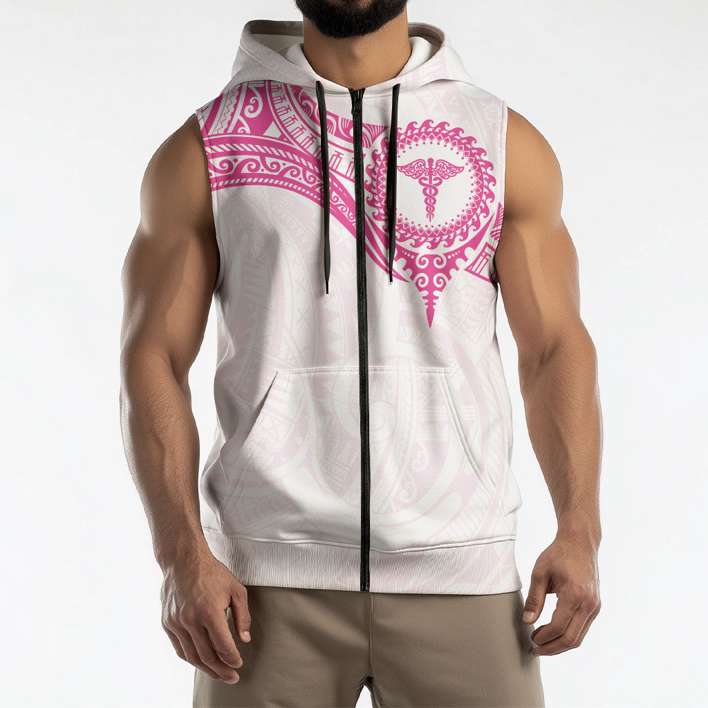 Personalised New Zealand Aotearoa Sleeveless Zip Hoodie Nurse Tribal Pink Version LT05 - Polynesian Pride