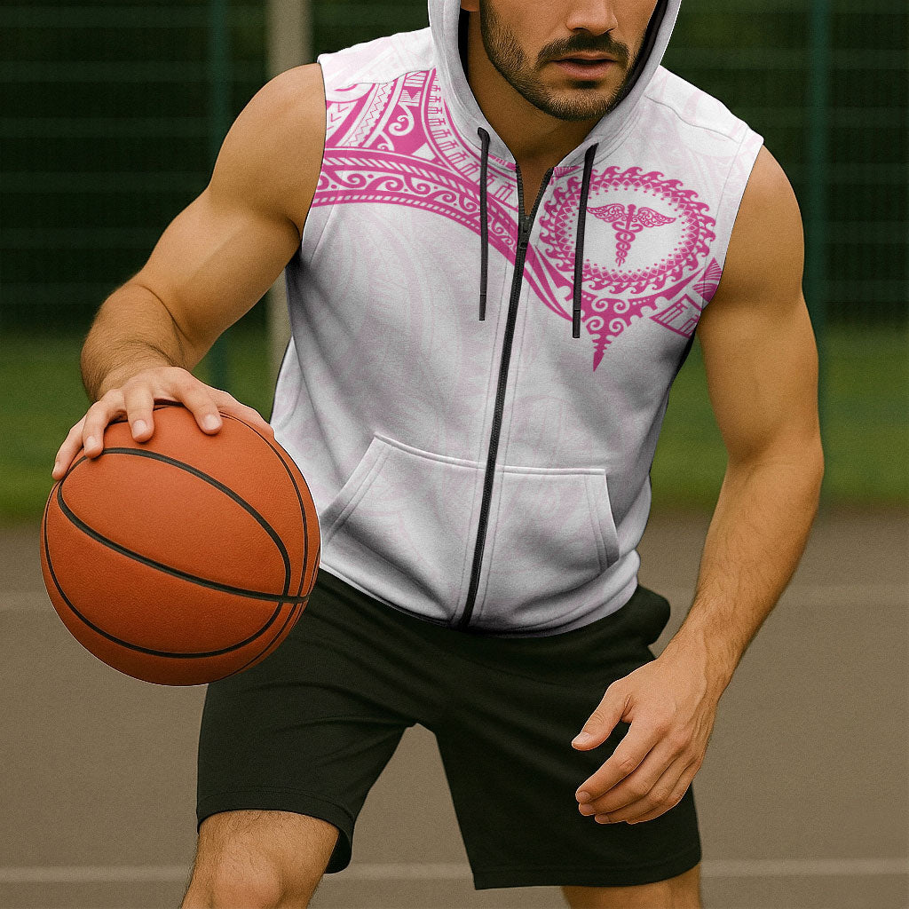 Personalised New Zealand Aotearoa Sleeveless Zip Hoodie Nurse Tribal Pink Version LT05 - Polynesian Pride