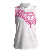 Personalised New Zealand Aotearoa Women Sleeveless Polo Shirt Nurse Tribal Pink Version LT05 Female Pink - Polynesian Pride