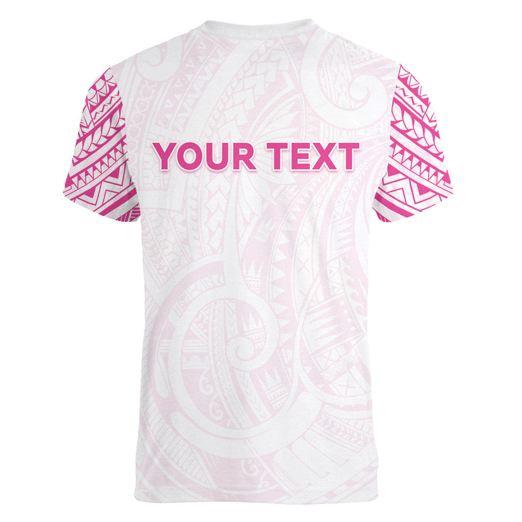 Personalised New Zealand Aotearoa Women V-Neck T-Shirt Nurse Tribal Pink Version LT05 - Polynesian Pride