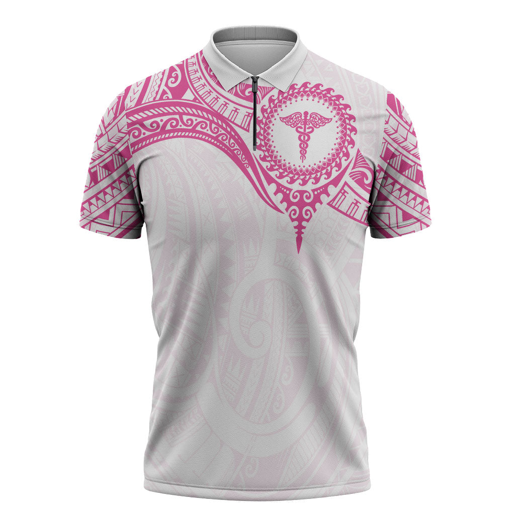 Personalised New Zealand Aotearoa Zipper Polo Shirt Nurse Tribal Pink Version LT05 Pink - Polynesian Pride