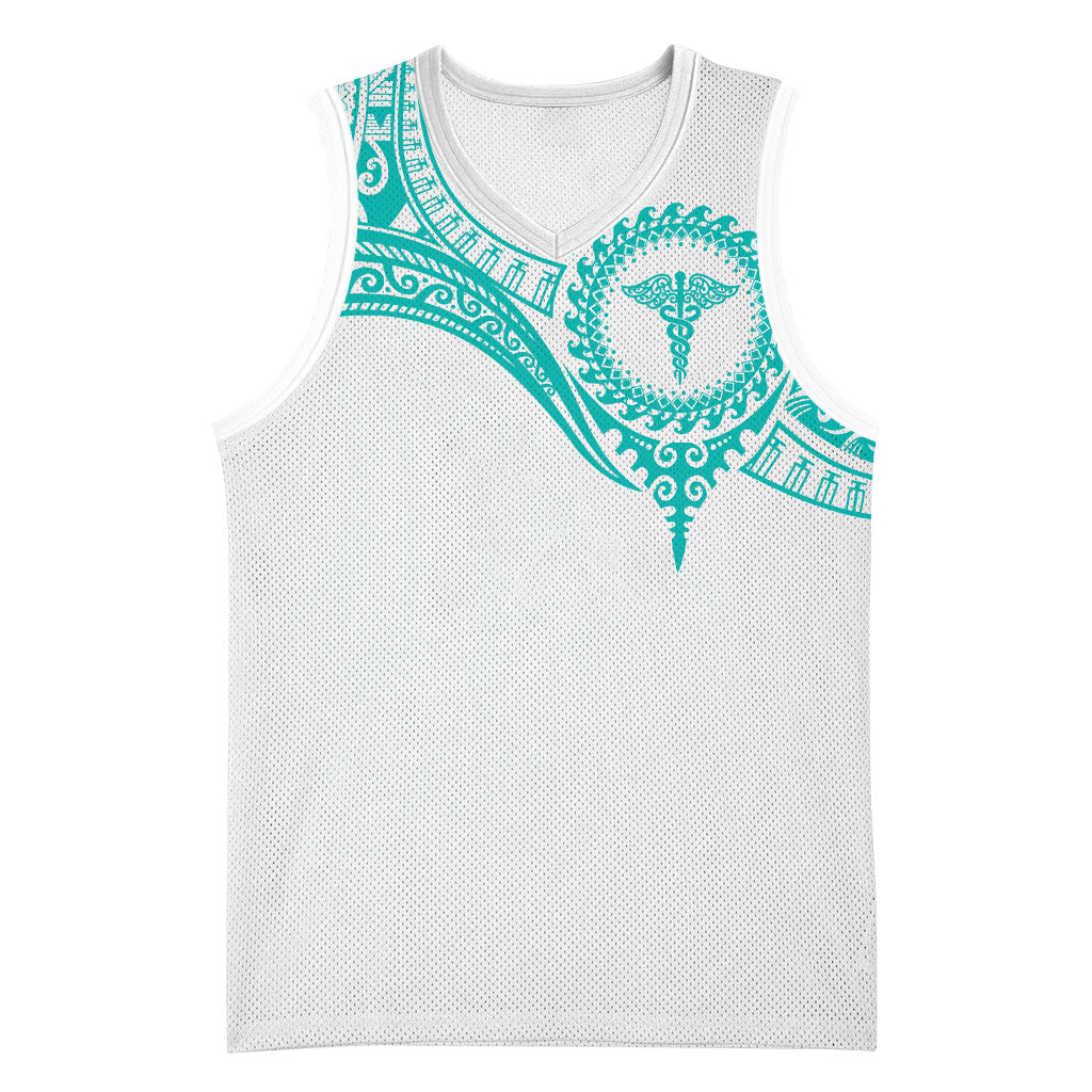 Personalised New Zealand Aotearoa Basketball Jersey Nurse Tribal Teal Version