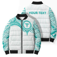 Personalised New Zealand Aotearoa Bomber Puffer Jacket Nurse Tribal Teal Version