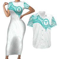 Personalised New Zealand Aotearoa Couples Matching Short Sleeve Bodycon Dress and Hawaiian Shirt Nurse Tribal Teal Version LT05 Teal - Polynesian Pride
