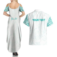 Personalised New Zealand Aotearoa Couples Matching Summer Maxi Dress and Hawaiian Shirt Nurse Tribal Teal Version LT05 - Polynesian Pride